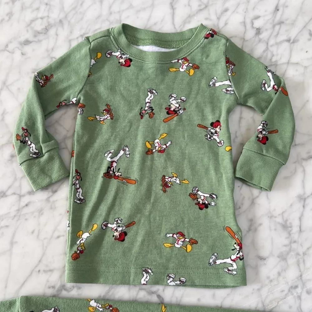 Janie and Jack Disney Mickey Mouse Baseball Pajama Set NWOT Sz 12/18 Mo